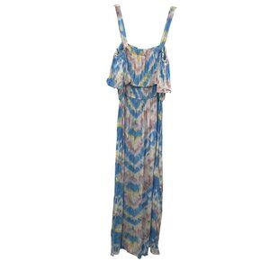 3rd + Malt Womens Cold Shoulder Maxi Dress Ruffle Multicolor Print Size Medium